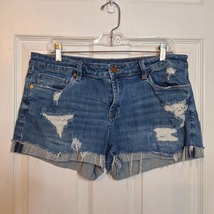 Blank NYC Dark Acid Wash Distressed Fulton Roll Up Mid Rise Jean Shorts Size 30